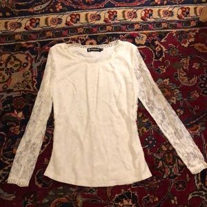White lace shirt with sheer sleeves